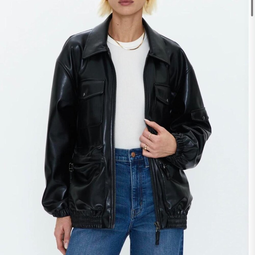 Pistola Rhett Utility Bomber leather jacket (Black) - Size Small